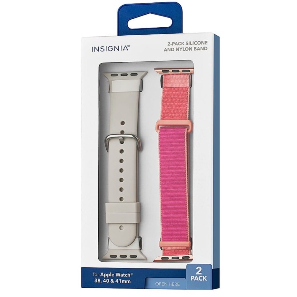 Insignia Silicone/Nylon Bands for Apple Watch (2-Pack), Series10 Stone/Hot Pink